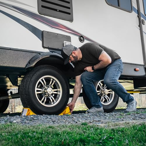 Camco Wheel Chock with Rope for Easy Trailer/RV Securing (Pack of 2)
