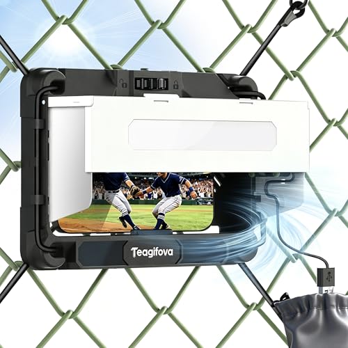 Teagifova Phone Fence Mount with Shade & Cooling Fan - Gamechanger Streaming Kit for Baseball Softball & Tennis - No Fence Bars in Frame (Phone Closer & Wider View)