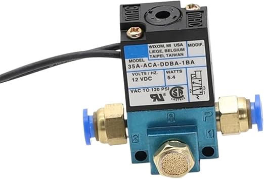 MAC 3 Port Electronic Boost Control Solenoid Valve DC12V 35A-ACA-DDBA-1BA with 6MM Tube Fittings Brass Silencer35A-ACA-DDBA-1BA 12V-01