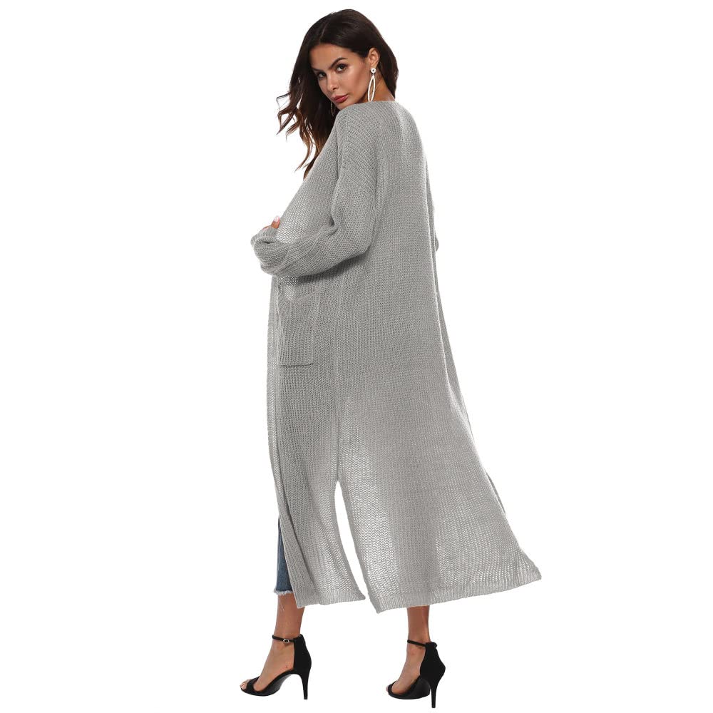 Cárdigan de Mujer Cárdigan de Punto para Mujer Abrigo Liso Gris Claro Suéteres Largos Cárdigan de Manga Larga con Frente Abierto Cárdigan de Primavera Chaqueta de Punto Suave para Uso Diario