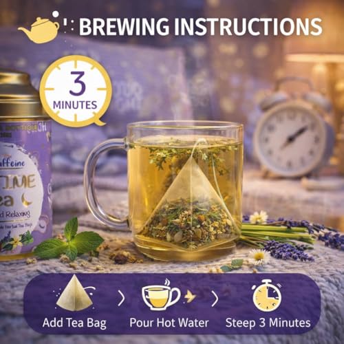 Image of Sancha Tea Boutique Bedtime Tea | Caffeine-Free Herbal Tisane | 25 Pyramid Bags | Blend of Vanilla, Lavender, Chamomile & Rose | Supports Sleep