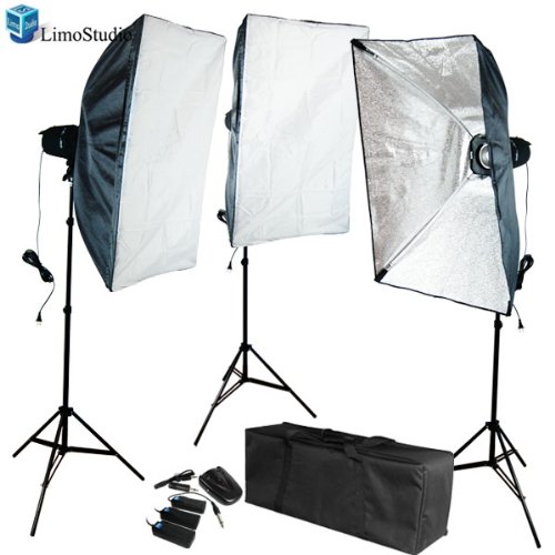 LimoStudio 3 of Photo Studio Soft Boxes and 180Watt Flash Lights Total 540Watt Kit with Flash Remote Trigger, AGG1201