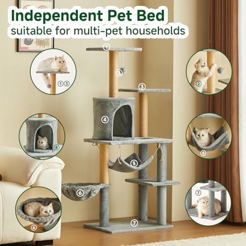 Torre para gatos multi-niveles 52 pulg con hamaca y rascador miniatura 4