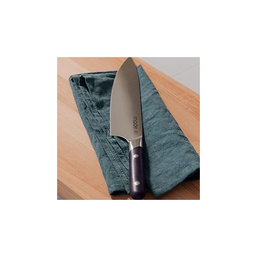 Made-In-Cookware-4-Piece-Knife-Set-with-Knife-Block-Includes-Chef-Knife-Bread-Knife-Paring-Knife-and-Nakiri-Knife-Full-Tang-With-Habour-Blue-Handle-Made-in-France Made In Cookware - 4 Piece Knife Set with Knife Block - Includes Chef Knife, Bread Knife, Paring Knife, and Nakiri Knife - Full Tang With Habour Blue Handle - Made in France