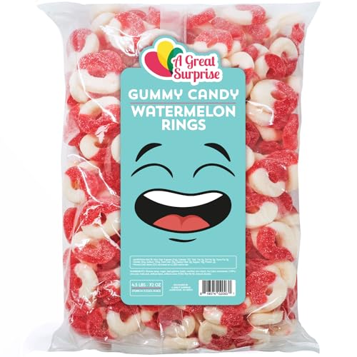 Watermelon Gummy Rings – Watermelon Rings 4.5 Pounds - Red Gummy Candy - Red Candies for Candy Buffet - Red and White Gummi Rings