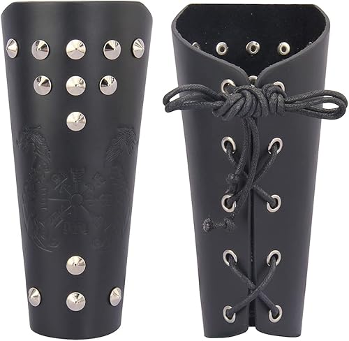 Jeilwiy Brazaletes vikingos medievales de cuero, brazaletes de armadura de brazo, brazalete de cuero, guantelete punk para hombres y mujeres,