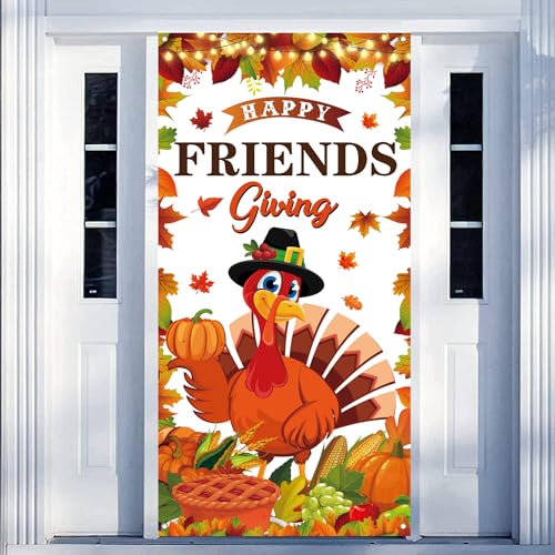 Friendsgiving Party Decorations Large Size Happy Friendsgiving Door Banner for Friendsgiving Party Decorations,71x35inch