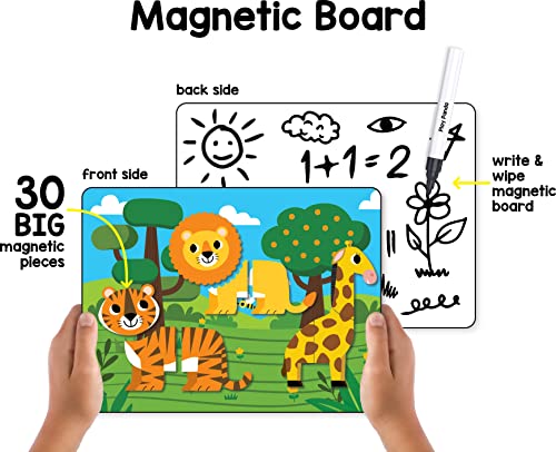 Image of Play Panda Magnetic Puzzles Jungle Animals 10 in 1 with 10 Magnetic Puzzles,Write&Wipe Magnetic Board,50+ GK Facts,Sketch Pen&Duster-Make Beautiful Magnetic Animals-Educational Toy for 3+
