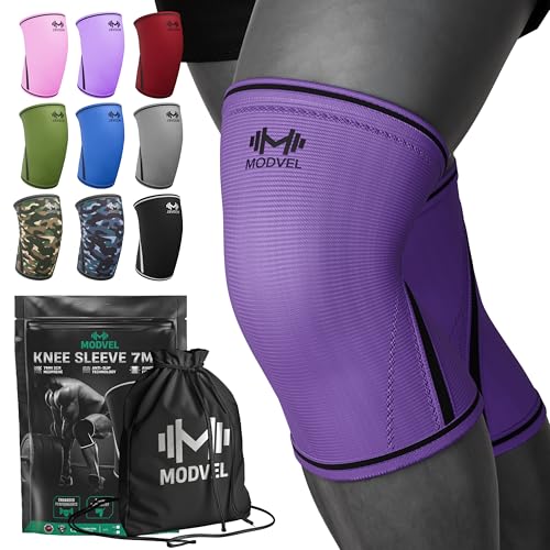 Image of Modvel 7mm Neoprene Knee Sleeves for Men & Women Weightlifting & Powerlifting - Compression Knee Sleeve Support for Squats, Gym, Training - USPA, IPL Approved - Medium Purple (Pair)