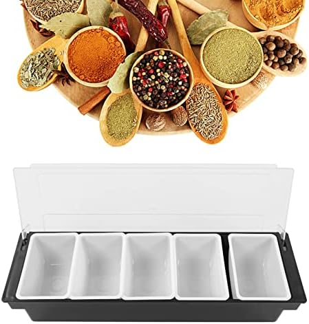 Multi-Grid Spice Storage Box with Lid - 6 Compartment Kitchen Seasoning Organizer for Salt, Pepper, and Spices - Ideal Food Storage Solution for Countertop