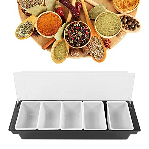 Multi Grid Spice z pokrywką, 6 przegródek, kuchenne pudełko na przyprawy do przechowywania soli, pieprzu, cukru i przypraw, idealne rozwiązanie do przechowywania żywności na ladach