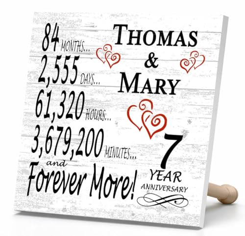 7th Anniversary Sign - Personalized 7 Year Gift Plaque -