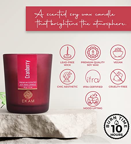 Image of EKAM Cranberry Votive Soy Wax Scented Candle, 40 Grams, 10 Hours Burn Time| Long Lasting Premium Candles | Ideal for Home Decor | Gifting & Aromatherapy (Pack of 12)