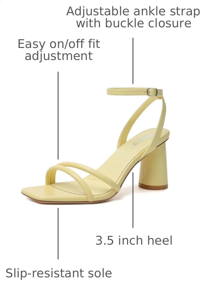 Image of RIBONGZ Block Heels Prom Heeled Sandals for Women Chunky Square Open Toe Strappy High Heels Ankle Strap Wedding Bridal Shoes High Heel Sandals for Party Dress
