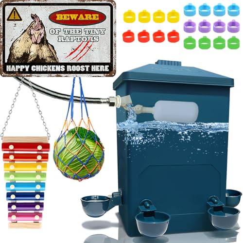 Chicken Waterer with Float Controlled Automatic Set, Chicken Coop Accessories - No Manual Water refilling Needed, 4 Gallon(Compatible with 5/8-inch and 3/4-inch Water Pipes, 60-inch Water Supply Pipe