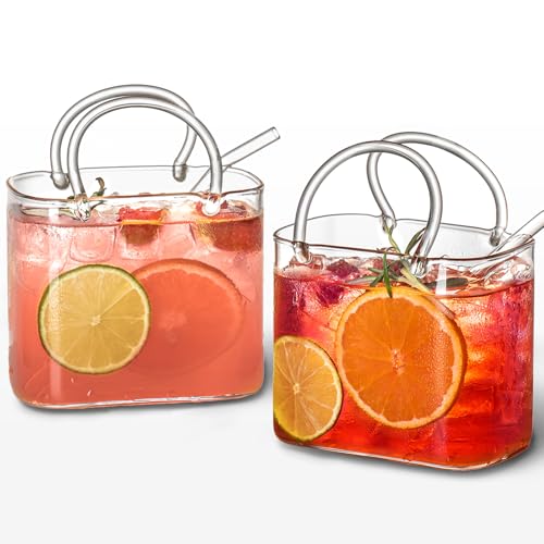 Glass Purse for Drinks Set of 2,26oz Unique Wine Glasses Purse Gifts for Women Party,Fish Bowl Vase,Creative Cute Drinking Glass Cups for Fruit Juice,Tea,Flowers
