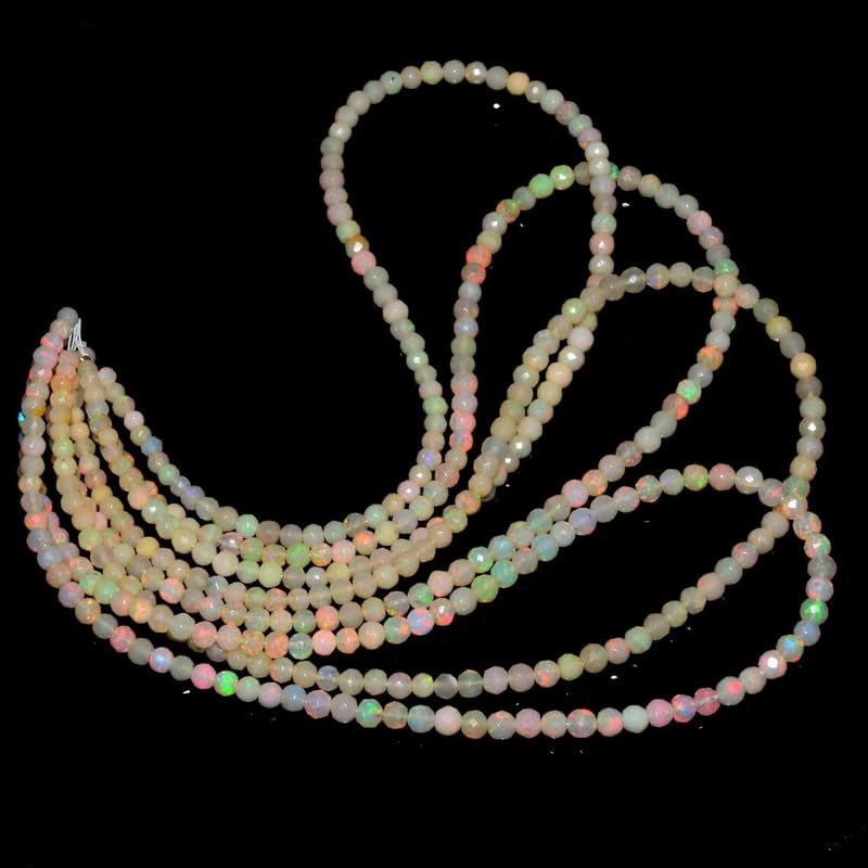 AAA+ etiopski opal welo ogień 3-5 mm luźne okrągłe fasetowane koraliki - sznurek 40 cm - naturalne koraliki z etiopskiego opalu do produkcji biżuterii