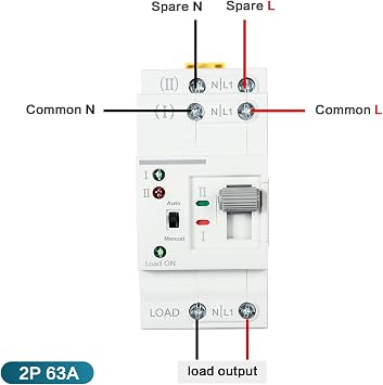 DEWIN Transfer Switch, Automatic Transfer Switch G2R 63A DIN Rail ATS Dual Power Automatic Transfer Switch Electric Selector Switches 220V (Si