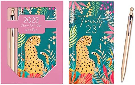 2023 Luxury Diary Slim Week to View Diaries Full Year with Pen (Pink/Green)