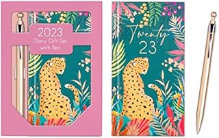 2023 Luxury Diary Slim Week to View Diaries Full Year with Pen (Pink/Green)