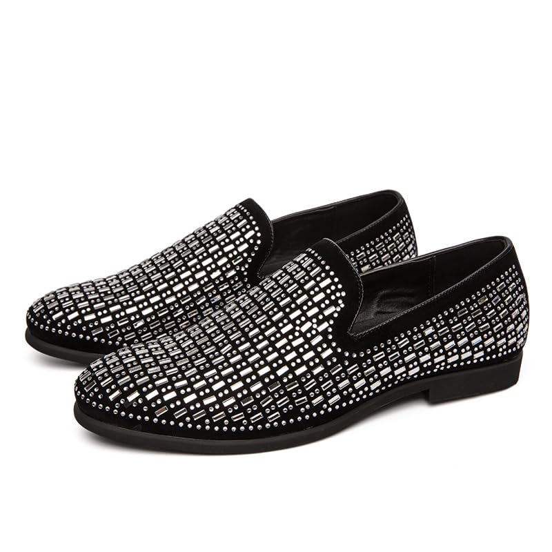 Men's Sequins Pointed Toe Lightweight Flat Loafers Casual Breathable Comfortable Non-Slip Slip-On Smoking Shoes for Driving Walking Daily2