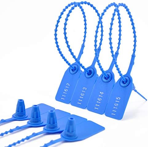 100Pcs Plastic Tamper Shipping Seals Pull-Tite Security Seal Signage Numbered Fire Extinguisher Tags Zip Ties Labels Disposable Self Locking for Logistics, Luggage,Transport (Blue, 100pcs) - Image 2