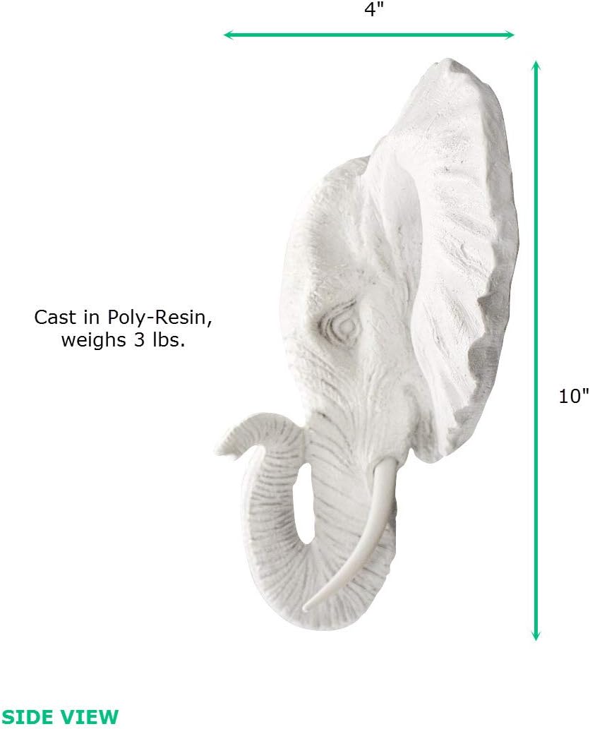 WALL CHARMERS Mini White Faux Elephant Head Wall Hanging - 10" Faux Taxidermy Animal Head Wall Decor - Handmade Farmhouse Decor