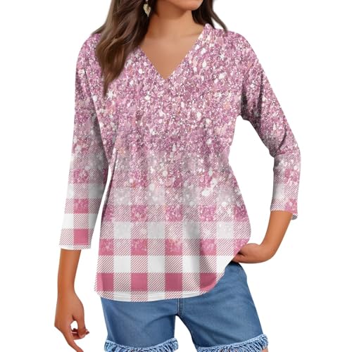 HTHLVMD Womens 3/4 Length Sleeve Tunic Tops Summer Fall Outfits 2025 Three Quarter Sleeve Casual V Neck T Shirts for Women
