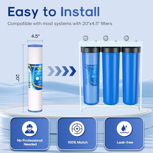 Image of ICEPURE 5 Micron 20 inch x 4.5 inch Whole House Grooved Sediment Water Filter Cartridge Replacement for AP810-2, DGD-5005-20, CFDGD2501-20BB, SDC-45-2005, RS18-20, 3Pack