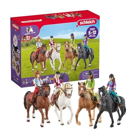 schleich HORSE CLUB | Przejażdżka konna 72221 | 4 ruchome figurki i 4 konie | Idealny prezent dla dziewczynek i chłopców | Zabawka z końmi dla dzieci od 5 lat | Zestaw 40 elementów | tylko na Amazon