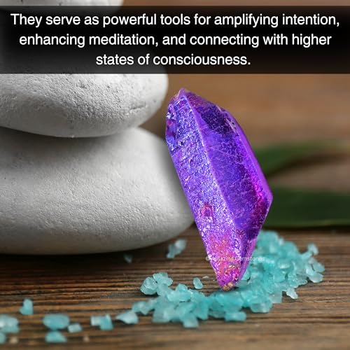 Image of Amazing Gemstone 2 Pieces Amethyst Aura Quartz Raw Pencil Points Crystals and Healing Stones, Natural Rocks for Meditation and DIY Raw Point Stones and Crystals