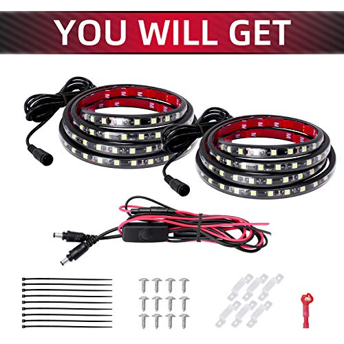 LED Truck Bed Lighting 2PCS 60Inch Flexible Strip Light Kits 12V High Brightness with On-Off Switch Fuse 2-Way Splitter Cable for Cargo Boats Pickup SUV or Others(IP65)