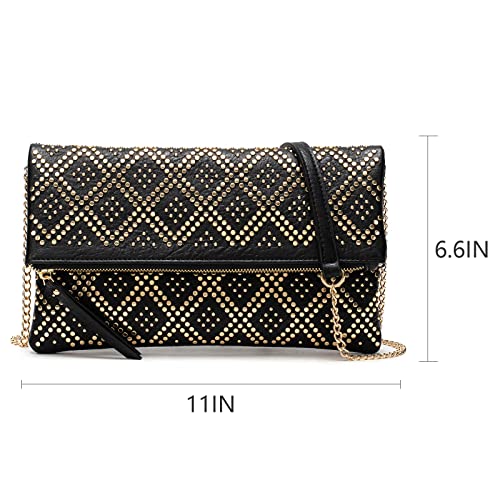 Nol Natural Organic Lifestyle Women Crossbody Bag Shoulder Handbag Evening Clutch Purse With Studs Chaine Strap (Black) #TOP6