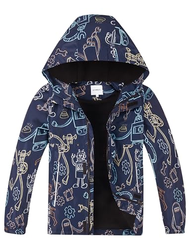 Image of Boys Girls Rain Jackets Waterproof Hooded Fleece Raincoats Lightweight Windbreakers for Kids
