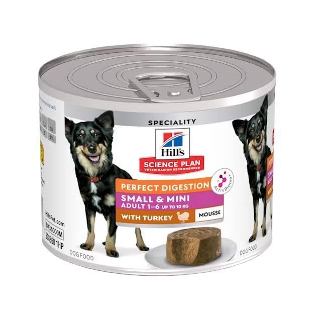 Hill's Science Plan Perfect Digestion Adult Small & Mini Wet Dog Food Mousse with Turkey, 24 x 200g Cans