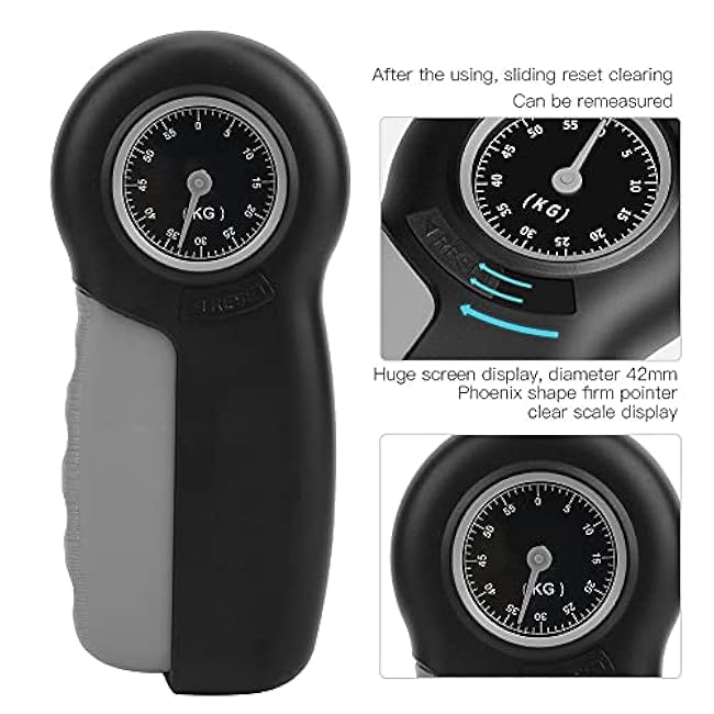 Hand Dynamometer, Mechanical Grip Strength Tester Measurement Meter, Hand Grip for Grip Strength Measurer(Black Grey)