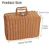 Geflochtener Rattan-Koffer Aufbewahrungskorb mit Griff, Gewebte Picknickbox, Handgewebt, mit Metallschloss, Vintage Geschenkbox aus Weide für Camping, Hochzeit, Fotografie, Deko (Dunkelbraun)