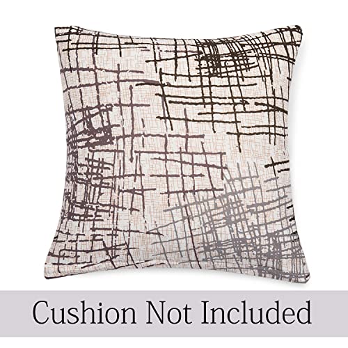 Image of HOKIPO Stretchable Cushion Cover 16x16 Pack of 2, Beige Brown Line (AR-4098-D7*2)