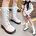Girls Lace-Up Zipper Mid Calf Combat Riding Boots Fashion 3D Flower Comfort Fall Winter Hiking PU Leather Boot Shoes
