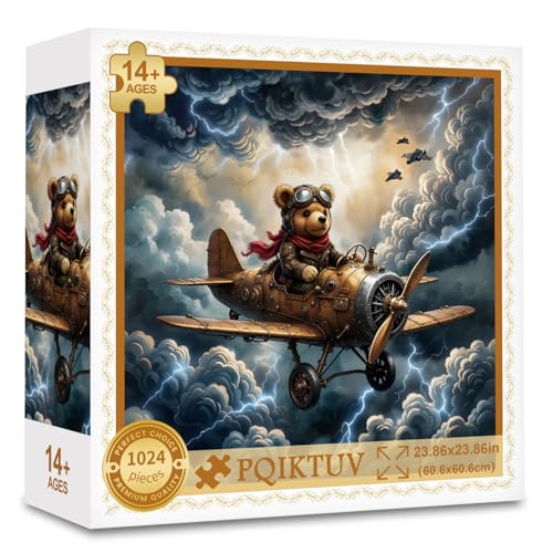 1024 piezas puzzle rompecabezas para adultos de arte steampunk con oso piloto en cielo tormentoso, 23.86 x 23.86 pulgadas miniatura 1