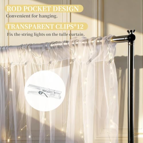 EMART White 10x10ft Tulle Backdrop Curtains with Lights String by EMART - Used condition - Image 7