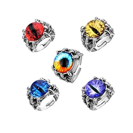 Gothic Stainless Steel Evil Eye Rings Vintage Biker Punk Dragon Claw Gem Stone Ring