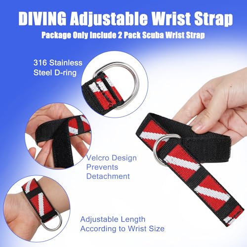 JUSTOOP Scuba Diving Wrist Strap, Adjustable Dive Wristband with Stainless Steel D Ring for Flashlights, Cameras, Compass, Dive Slates, 2 PCS