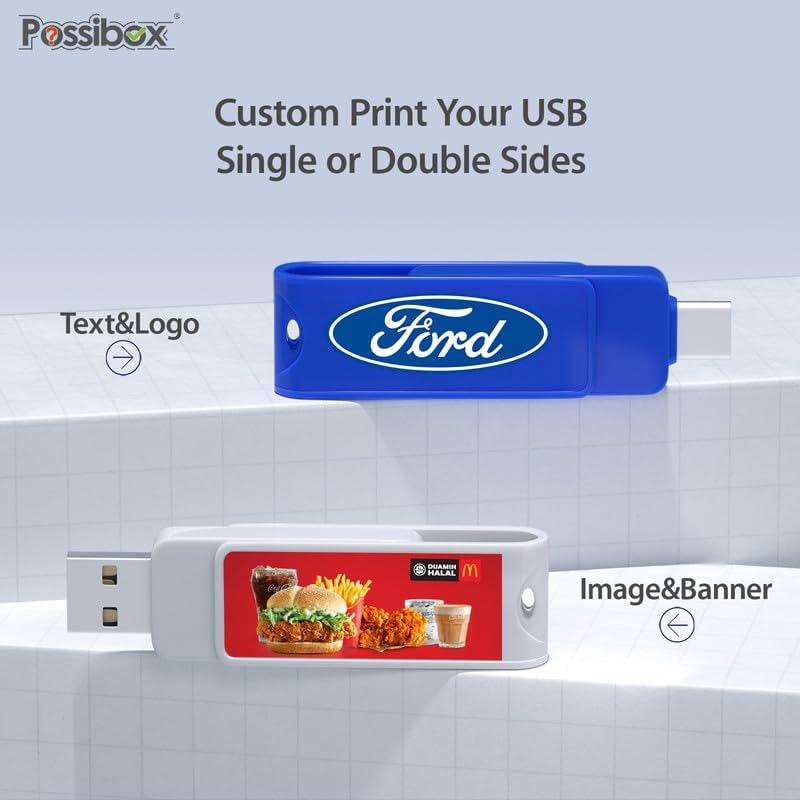 Custom Type C USB Flash Drive Promotional 2 in 1 Dual Memory Stick Logo Print Personalized Swivel OTG Jump Drive 128MB 30 Pack