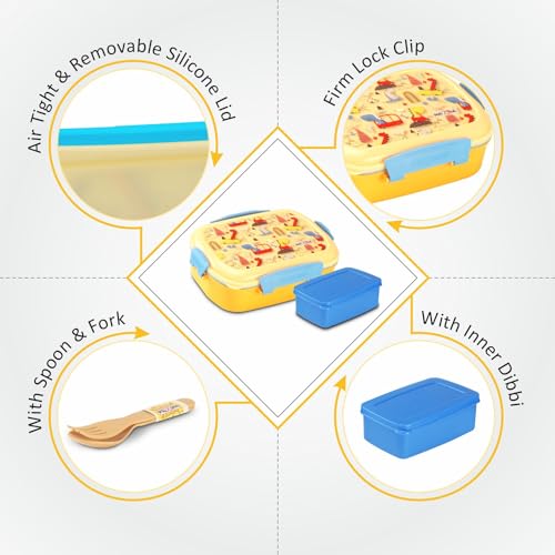 Image of Nayasa On The Go DLX Small Lunch Box, Leakproof, Durable - Perfect for School Kids,Yellow