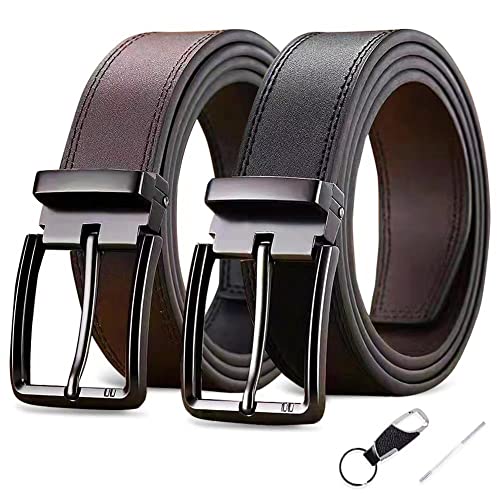 Meiruier Cinturon Hombre Cuero Piel Hebillas Jeans Reversible Trabajo Traje Cinturones Clásico Negro Marron Cover