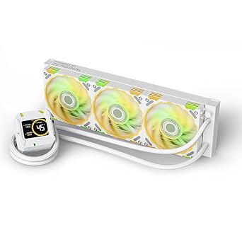 Yeston Zeus GE 360mm Liquid Freezer CPU Cooler with LCD Screen, Intelligent Temp Control, Optimized Water Pump, ARGB Aura SYNC, Installation for Desktops White