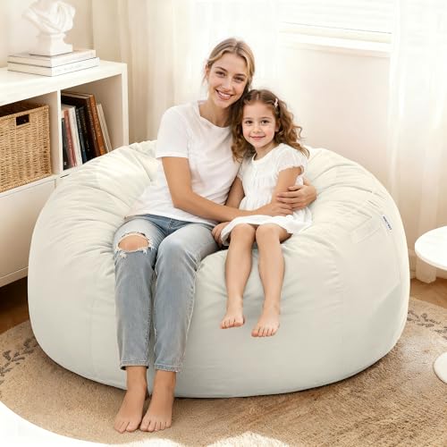 Image of HABUTWAY Bean Bag Chair: Giant 4' Memory Foam Furniture Bean Bag Chairs for Adults with Microfiber Cover 4Ft (Beige)