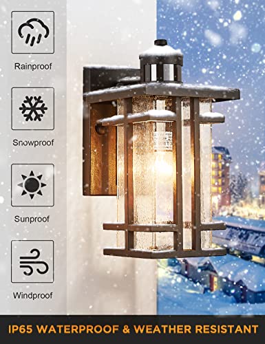 Vocldfa Motion Sensor Outdoor Wall Light Dusk To Dawn Outside Wall Sconce With Seeded Glass Exterior Light Fixtures Wall Mount 3 Modes Motion Activated Outdoor Porch Wall Lantern Ip65 Waterproof Black #TOP5