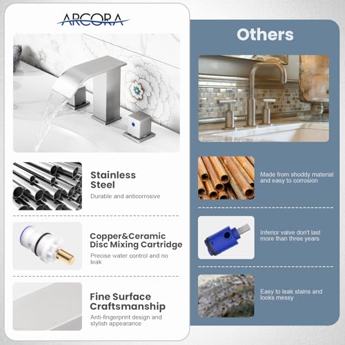 ARCORA Waterfall Bathroom Faucet for 3 Hole 8 Inch Widspread - image 2